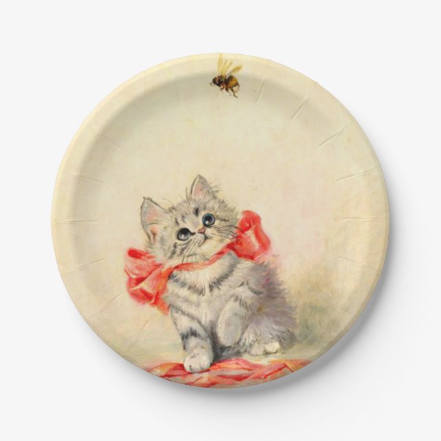 Kitten mit einem roten Band Pappteller (Vorderseite)