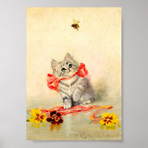 Kitten mit einem roten Band Poster