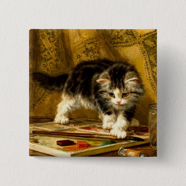 Kitten mit Farbe und Pinsel Button (Vorderseite)