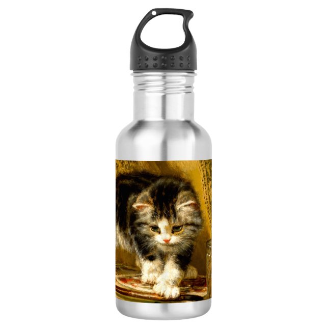 Kitten mit Farbe und Pinsel Edelstahlflasche (Vorderseite)