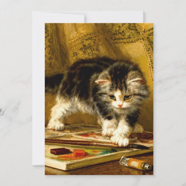 Kitten mit Farbe und Pinsel Einladung (Vorderseite)