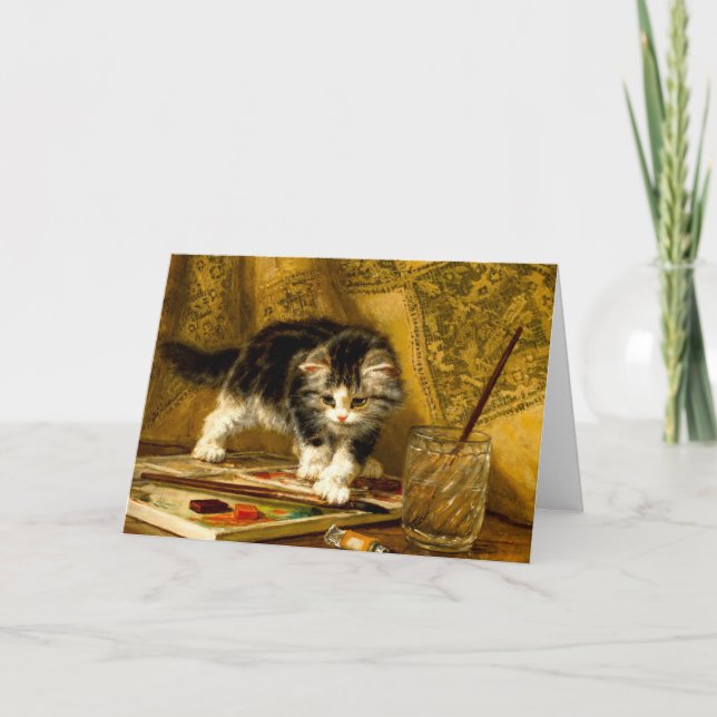 Kitten mit Farbe und Pinsel Einladung (Vorderseite)