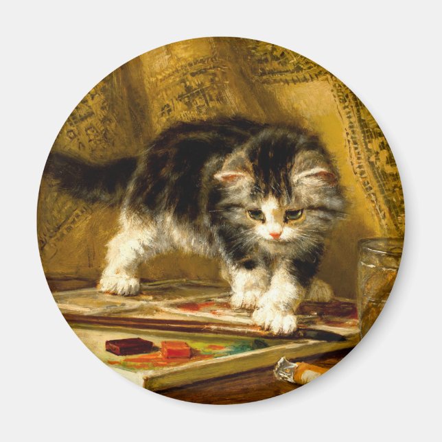 Kitten mit Farbe und Pinsel Magnet (Vorne)