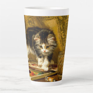 Kitten mit Farbe und Pinsel Milchtasse