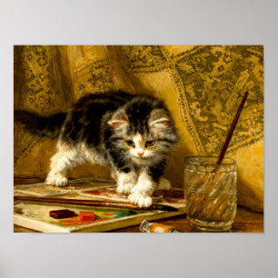 Kitten mit Farbe und Pinsel Poster