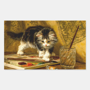 Kitten mit Farbe und Pinsel Rechteckiger Aufkleber