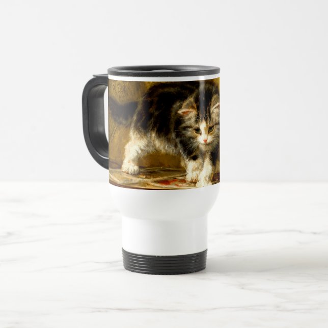 Kitten mit Farbe und Pinsel Reisebecher (Vorderseite Links)