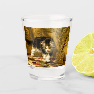 Kitten mit Farbe und Pinsel Schnapsglas
