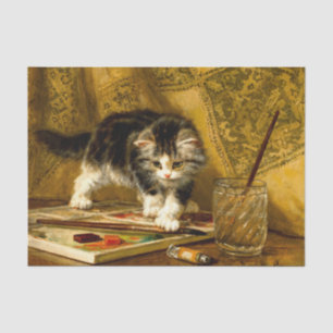 Kitten mit Farbe und Pinsel Seidenpapier