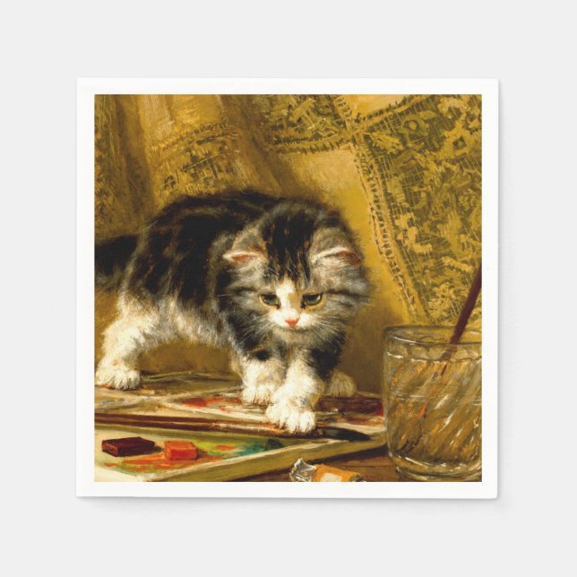 Kitten mit Farbe und Pinsel Serviette (Vorderseite)