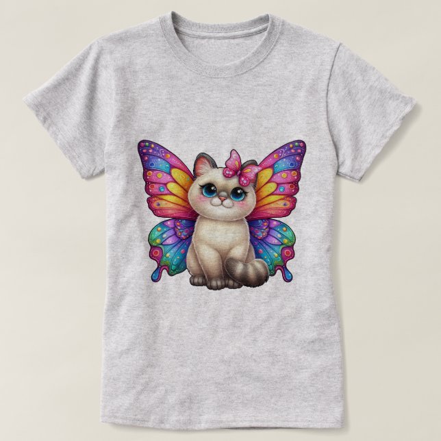 Kitten mit lebendigen Butterfly-Flügeln T-Shirt (Design vorne)
