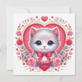 Kitten mit Red Bow mit romantischen Blumenherzen Einladung