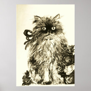 KITTEN MIT ROSEN ,Braun und Weiß Poster