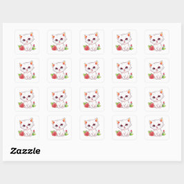 Kitten mit Rote Rose Quadratischer Aufkleber