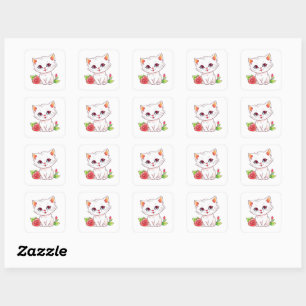 Kitten mit Rote Rose Quadratischer Aufkleber