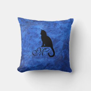 Kitten Monogram Sapphire Blue Kissen