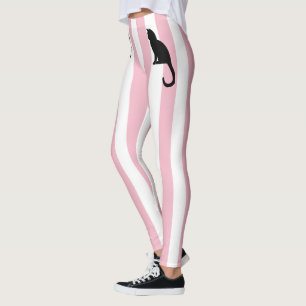 Kitten-Monogramm rosa-weiße vertikale Streifen Leggings