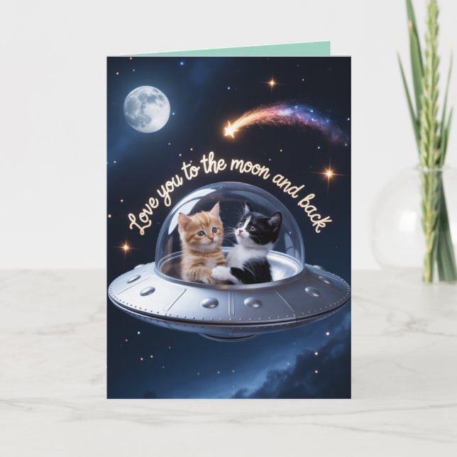 Kitten Moon Valentine's Day Card Feiertagskarte (Vorderseite)