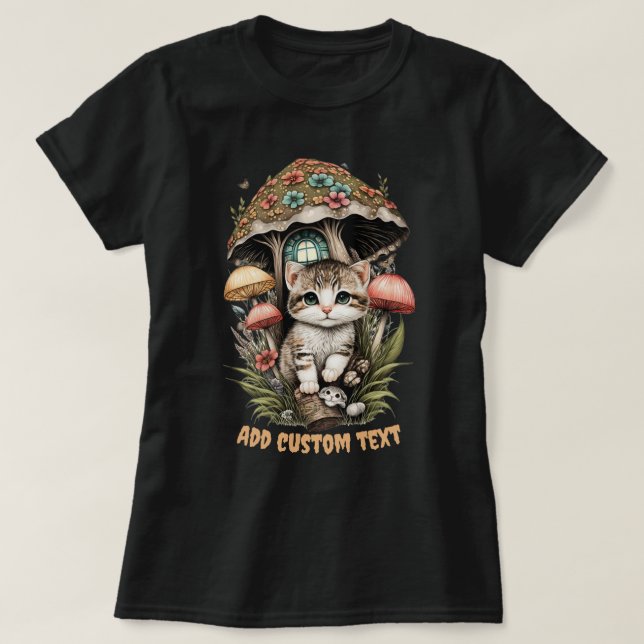 Kitten Mushroom House Floral, Katzen Pet Liebhaber T-Shirt (Design vorne)