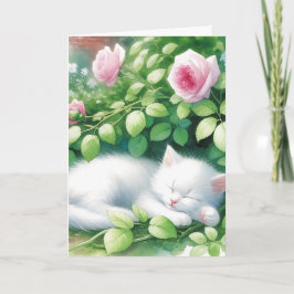 Kitten Napping Under Rosebush Geburtstag Karte