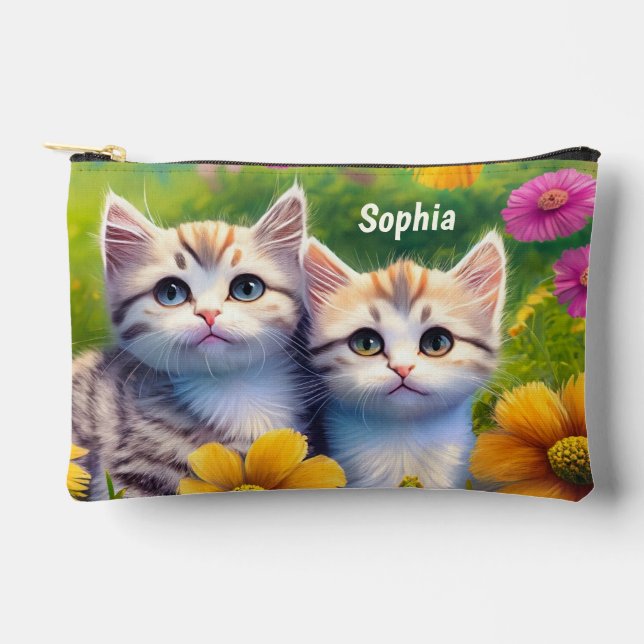 Kitten Niedlicher Tiere Personalisiert Name Zubehörtasche (Vorderseite)