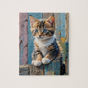 Kitten on Fence Jigsaw Puzzle