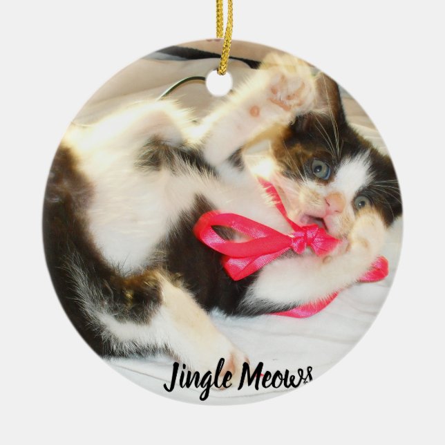 Kitten Photo Text Jingle Meows, Customize,  Keramik Ornament (Vorne)