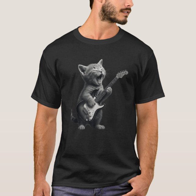 Kitten Playing Guitar Rock and Roll Funny Cat Guit T-Shirt (Vorderseite)