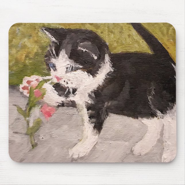 Kitten Playing mit rosa Blume Mousepad (Vorne)
