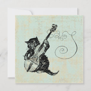 Kitten Playing Violine Aquamarin Music Cat Illustr Einladung