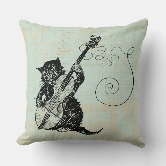 Kitten Playing Violine Aquamarin Music Cat Illustr Kissen (Vorderseite)