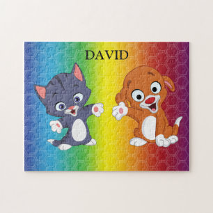 Kitten & Puppy Rainbow puzzle personnalisé.