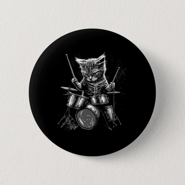 Kitten Rock Band Drummer Cat Playing Drums Button (Vorderseite)