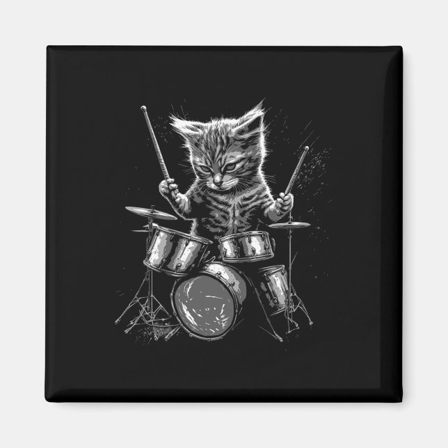 Kitten Rock Band Drummer Cat Playing Drums Magnet (Vorne)