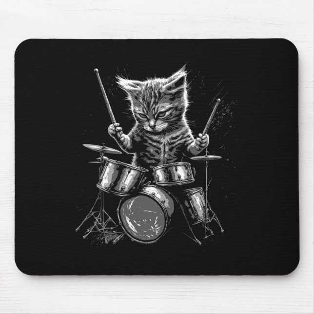 Kitten Rock Band Drummer Cat Playing Drums Mousepad (Vorne)