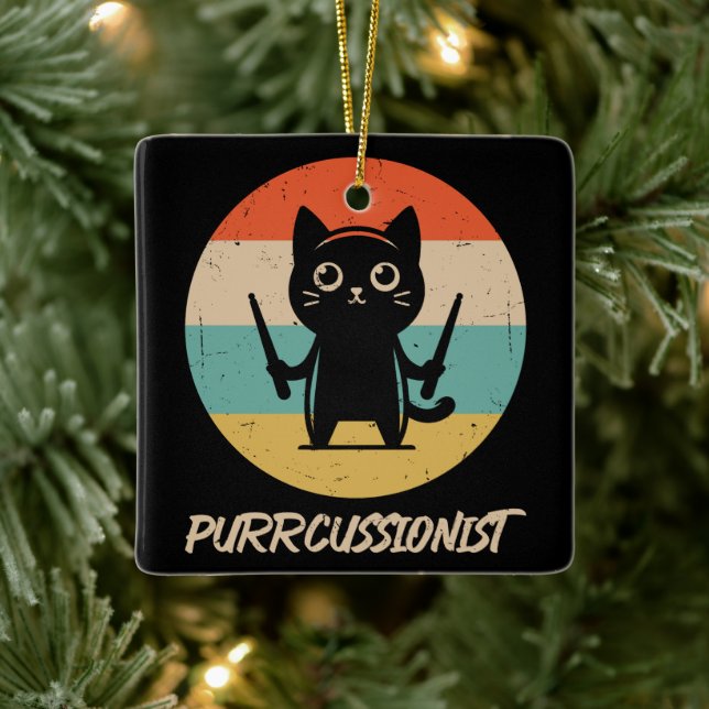 Kitten Rock Band Funny Percussionist Cat Playing Keramikornament (Baum)