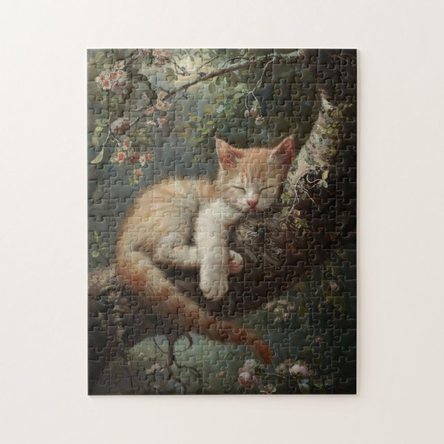 Kitten Schlafen in einem Baum Vintag (Vertikal)