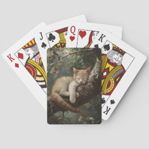 Kitten Schlafen in einem Baum Vintag Spielkarten