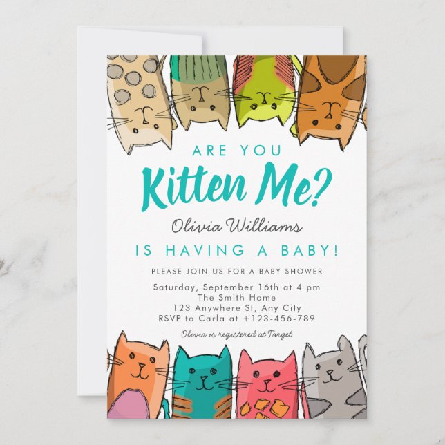 Kitten Sie mich? Neutrale Babydusche für Kitty Cat Einladung (Vorderseite)