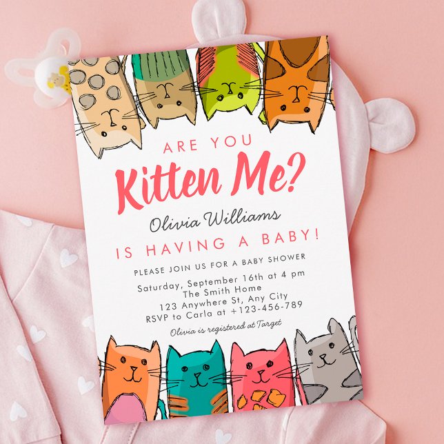 Kitten Sie mich? Neutrale Babydusche für Kitty Cat Einladung (Colorful Cats Baby Shower Invitation)