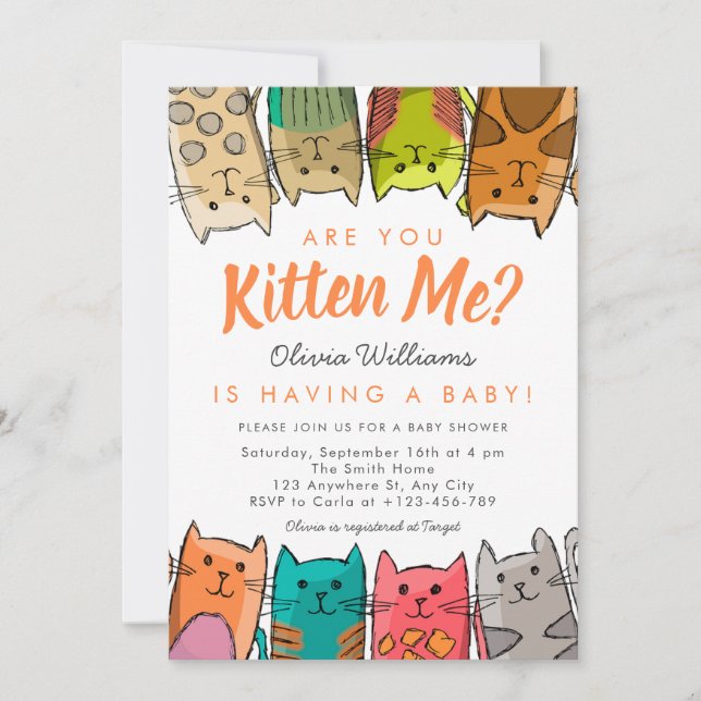 Kitten Sie mich? Neutrale Babydusche für Kitty Cat Einladung (Vorderseite)