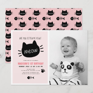 Kitten Sie mir gerade pinkfarbenes BIrthday-Foto? Einladung