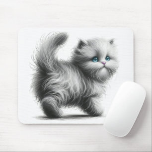 Kitten Sketch auf Weiß Mousepad