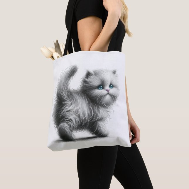 Kitten Sketch auf Weiß Tasche (Von Nahem)