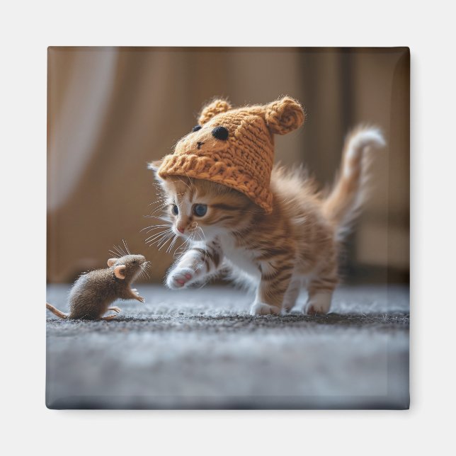 Kitten spielt mit einer kleinen Maus Magnet (Vorne)