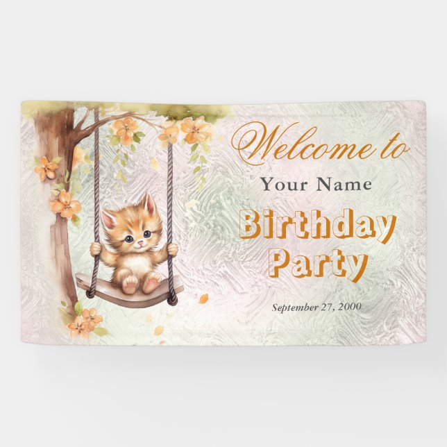 Kitten Swing Geburtstag Willkommen Banner (Horizontal)