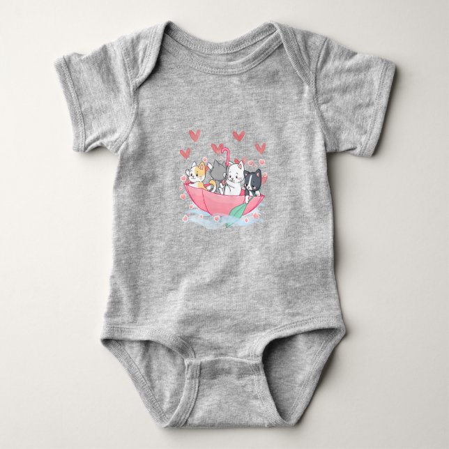 Kitten Umbrella Hoodie Baby Strampler (Vorderseite)