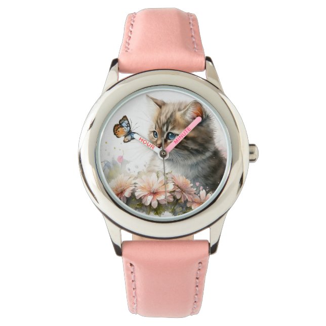 Kitten und Butterfly Armbanduhr (Vorderseite)