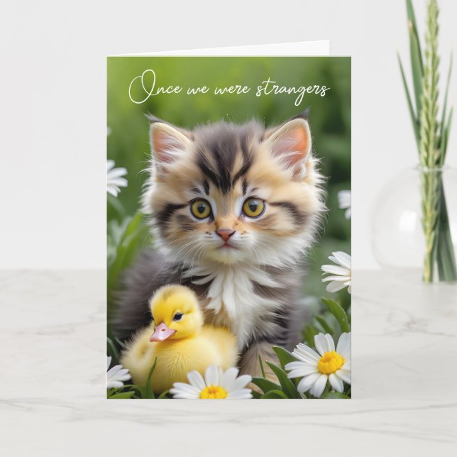Kitten und Duckling Friends Geburtstag Karte (Vorderseite)