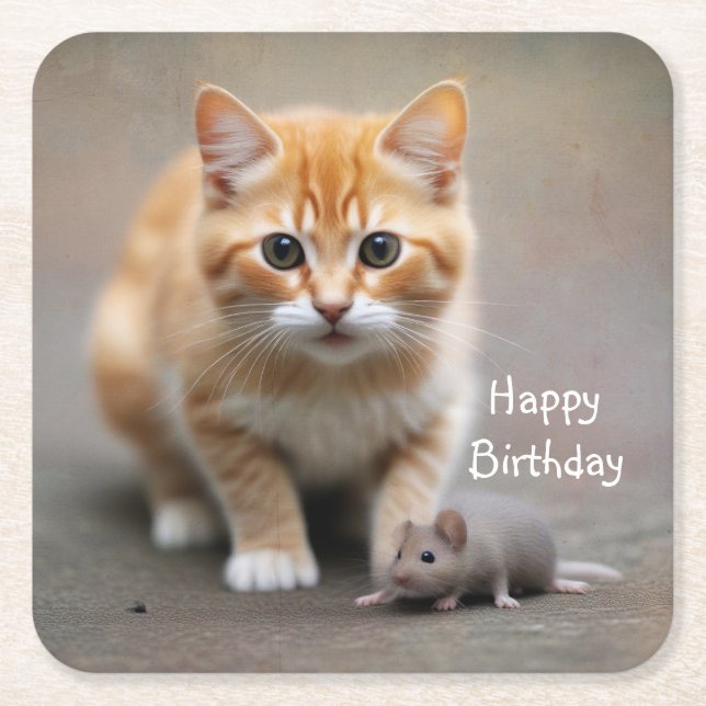 Kitten und Maus Rechteckiger Pappuntersetzer (Vorderseite)